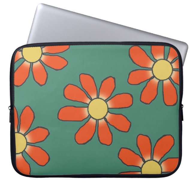 Graphical Red Yellow Flowers on any Colour Laptop Sleeve (Front)