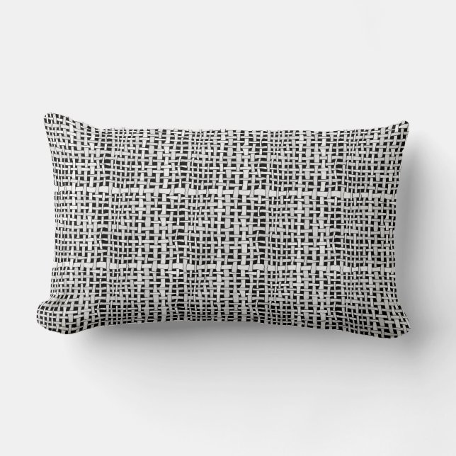 Graphical Silver Woven Rustic Burlap Lumbar Cushion (Front)