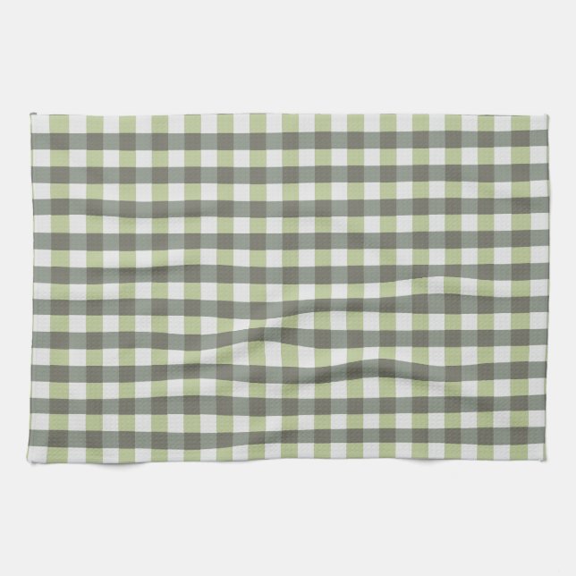 Graphical Tiled Green Grey Tea Towel (Horizontal)