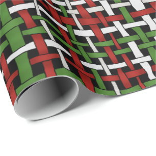 Graphical Woven Burlap Seasonal Red Green White Wrapping Paper