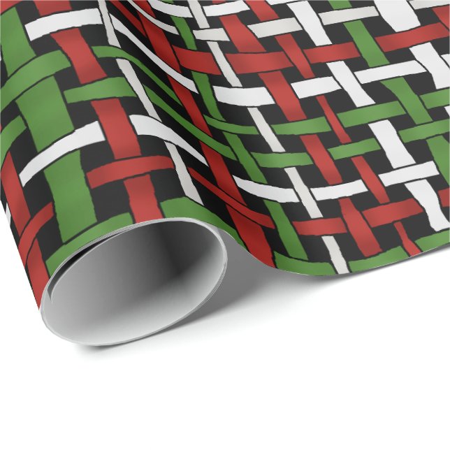 Graphical Woven Burlap Seasonal Red Green White Wrapping Paper (Roll Corner)