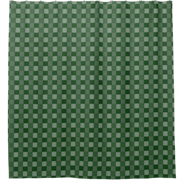 Graphical Woven Chequered Forest Green Shower Curtain (Front)