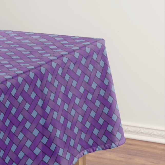 Graphical Woven Purple Rattan on Custom Blue Tablecloth (In Situ)