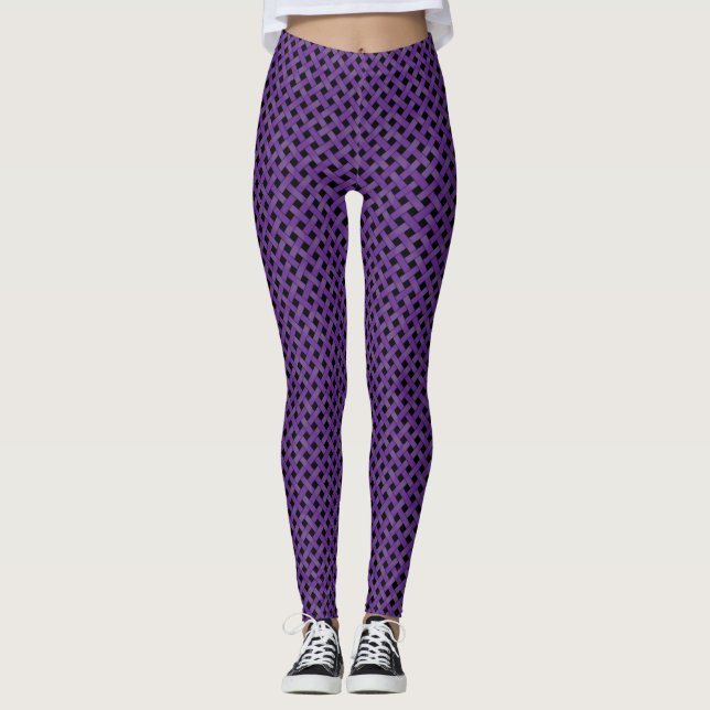 Graphical Woven Rattan Purple on Custom Black Leggings (Front)