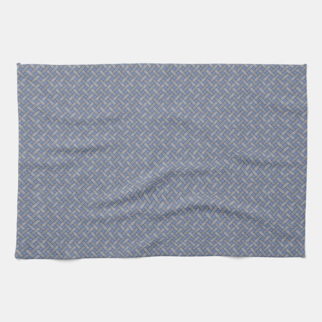 Graphical Woven Rattan Silver on Custom Blue Tea Towel (Horizontal)