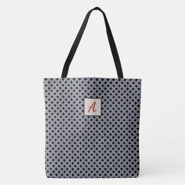 Graphical Woven Silver on Custom Colour Monogram Tote Bag (Front)