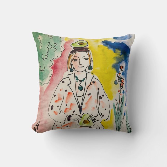graphics ink watercolor, fantasy lady  cushion (Front)