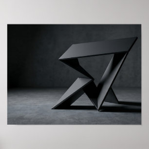 Graphite Angular Geometric Sculpture Dark Wall Art