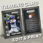 Graphite Baseball Trading Card, Baseball Player  Calling Card<br><div class="desc">Baseball Trading Card <<>> This is the perfect gift to celebrate the achievements of a baseball player, a personalised collection card for a passionate baseball fan, or gift these cards to each team player and coach to be forever cherished as a memory. This unique sports trading card design is loved...</div>