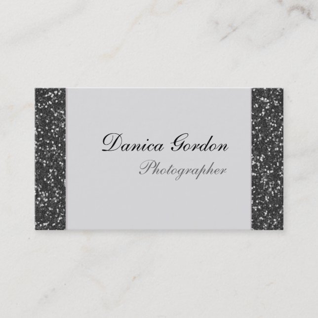 Graphite Glitter Photographer Business Cards (Front)