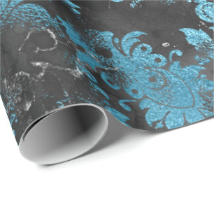 Graphite Grey Blue Black Floral Grungy Shabby Wrapping Paper