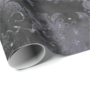 Graphite Grey Cement Black Floral Grungy Shabby Wrapping Paper