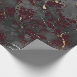 Graphite Grey Marble Floral Grungy Shabby Burgundy Wrapping Paper