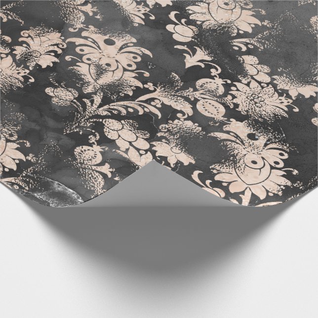 Graphite Grey Skinny Floral Grungy Shabby Chic Wrapping Paper (Corner)