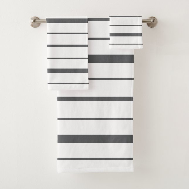 Graphite Grey Stripes on White Bathroom Bath Towel Set (Insitu)