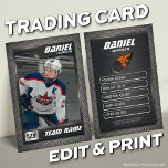Graphite Ice Hockey Trading Card, Player Card<br><div class="desc">Hockey Trading Card <<>> This is the perfect gift to celebrate the achievements of a hockey player, a personalised collection card for a passionate hockey fan, or gift these cards to each team player and coach to be forever cherished as a memory. This unique sports trading card design is loved...</div>