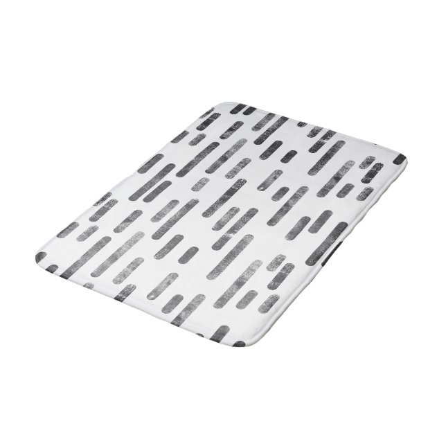 Graphite on White Inky Rounded Lines Pattern Bath Mat (Angled)