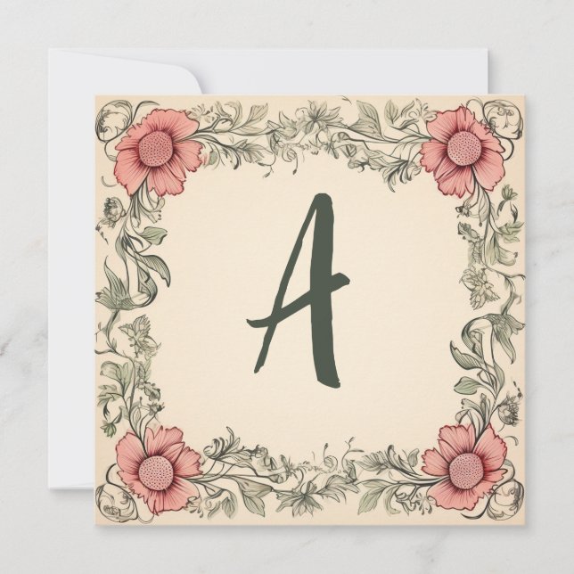 Graphite Pink & Sisal Green: Monogrammed Note Card (Front)