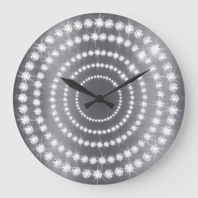 Graphite Vip Gray Silver Diamond Infinity Circle Large Clock (Front)