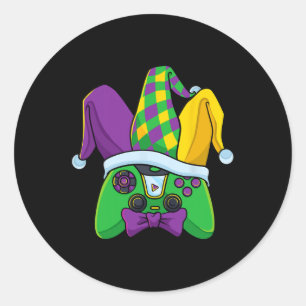 Gras Video Game Controller Jester Hat Costume Kids Classic Round Sticker