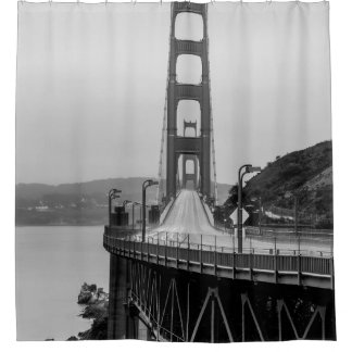 GRASCALE PHOTOGRAPHY OF CABLE BRIDGE SHOWER CURTAIN