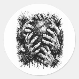 Grasping Hands Dark Art Ink Illustration – Gothic  Classic Round Sticker