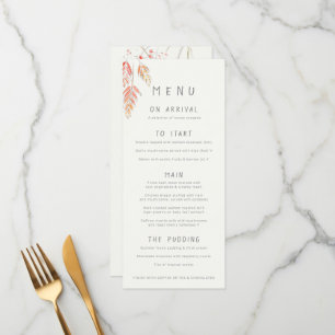 Grass and berries sketch watercolor fall wedding menu