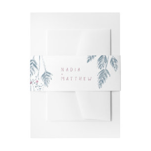 Grass and berries sketch watercolor white wedding invitation belly band