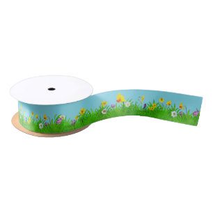 Grass and Flowers Ribbon Satin Ribbon