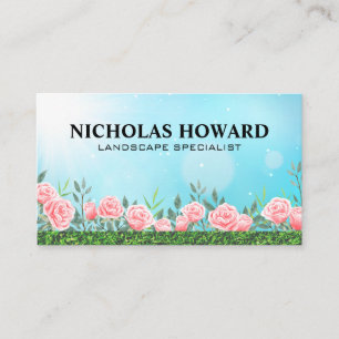 Grass and Pink Roses Garden Business Card