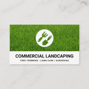 Grass Background Gardening Tools Business Card