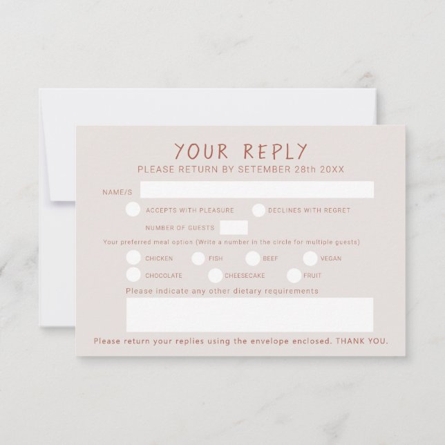 Grass berries tan terracotta watercolor art RSVP card (Back)