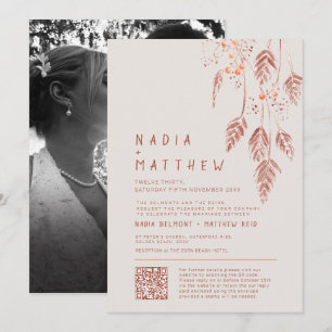 Grass berries tan terracotta watercolor photo invitation