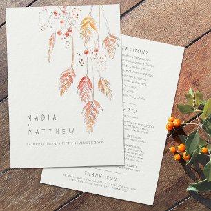 Grass berries watercolor sketch fall wedding programme
