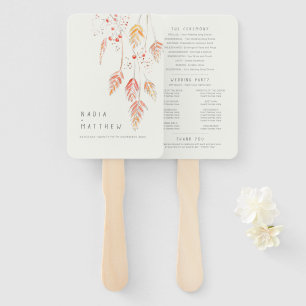Grass berries watercolor sketch wedding program hand fan