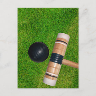 Grass, Black Croquet Mallet and Ball Postcard