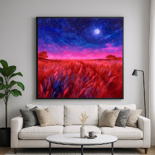Grass Field at Night - Impressionistic Style Art Poster