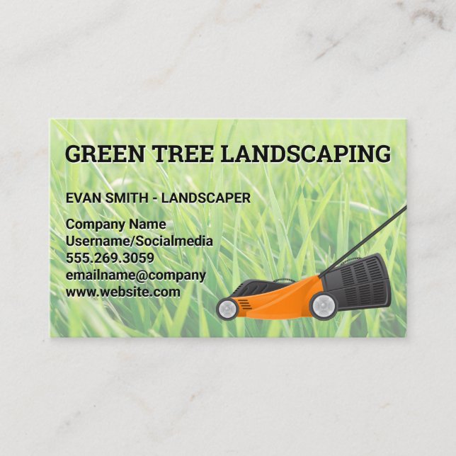 Grass Field | Lawnmower | Landscaper Business Card (Front)