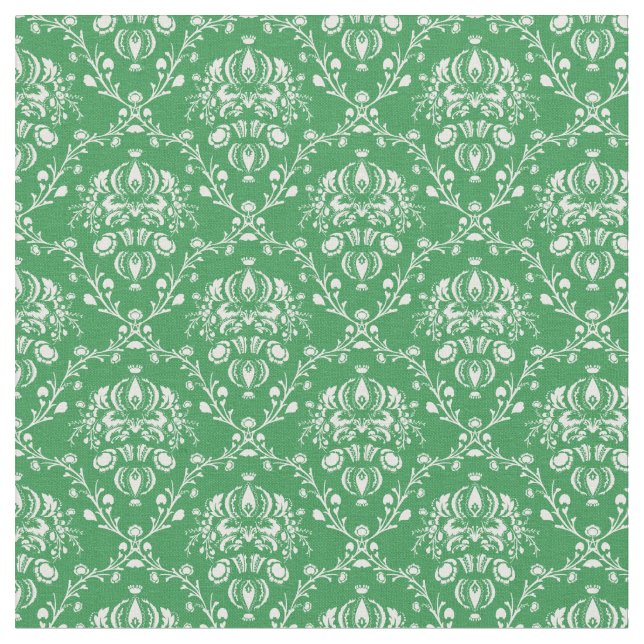 Grass Green and White Damask Fabric (Close Up)