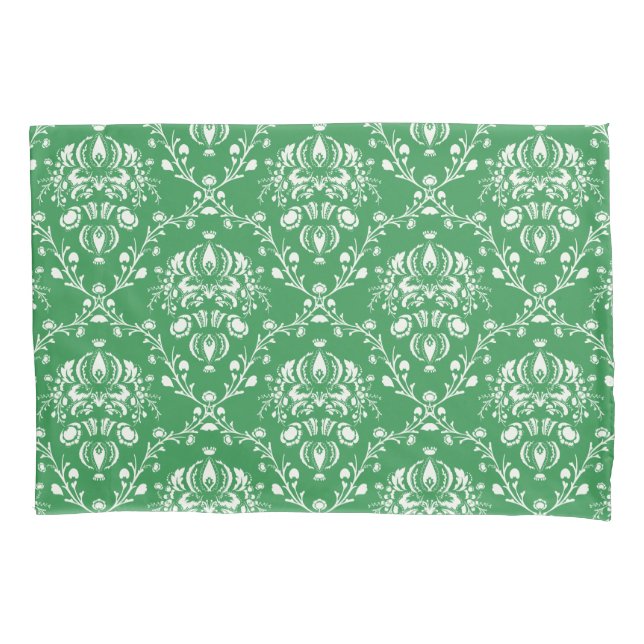 Grass Green and White Damask Pillowcase (Front-Left)