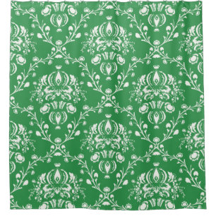 Grass Green and White Damask Shower Curtain