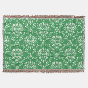 Grass Green and White Damask Throw Blanket