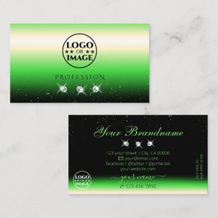 Grass Green Black Gradient Sparkle Jewels Add Logo Business Card