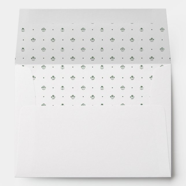 Grass Green Botanical Block Print Wedding  Envelope (Back (Bottom))