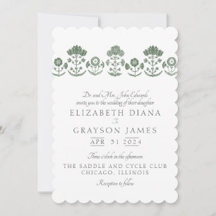 Grass Green Botanical Block Print Wedding Invitati Invitation