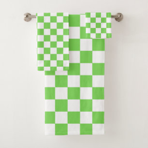 Grass green chequered bath towel set