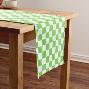 Grass green chequered  short table runner