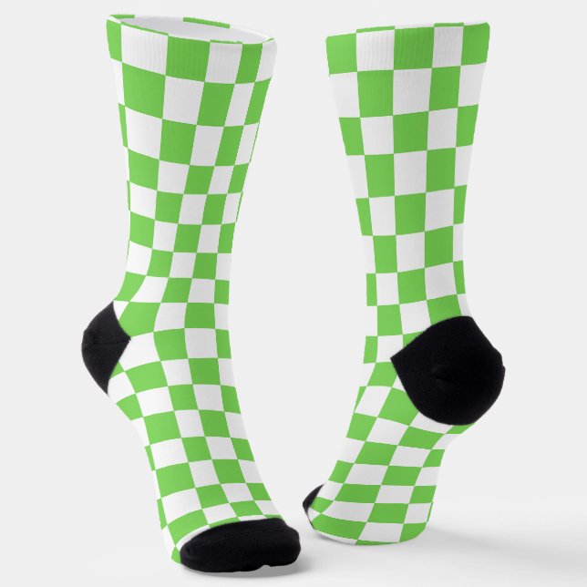 Grass green chequered  socks (Angled)