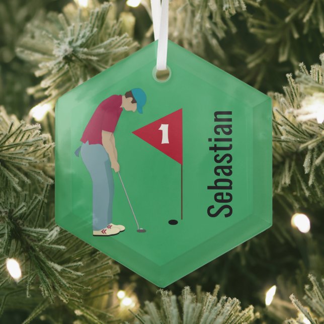 Grass Green Golfer Putting Glass Tree Decoration (Insitu)