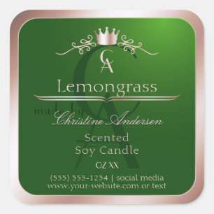 Grass Green Product Label Rose Gold Frame Monogram